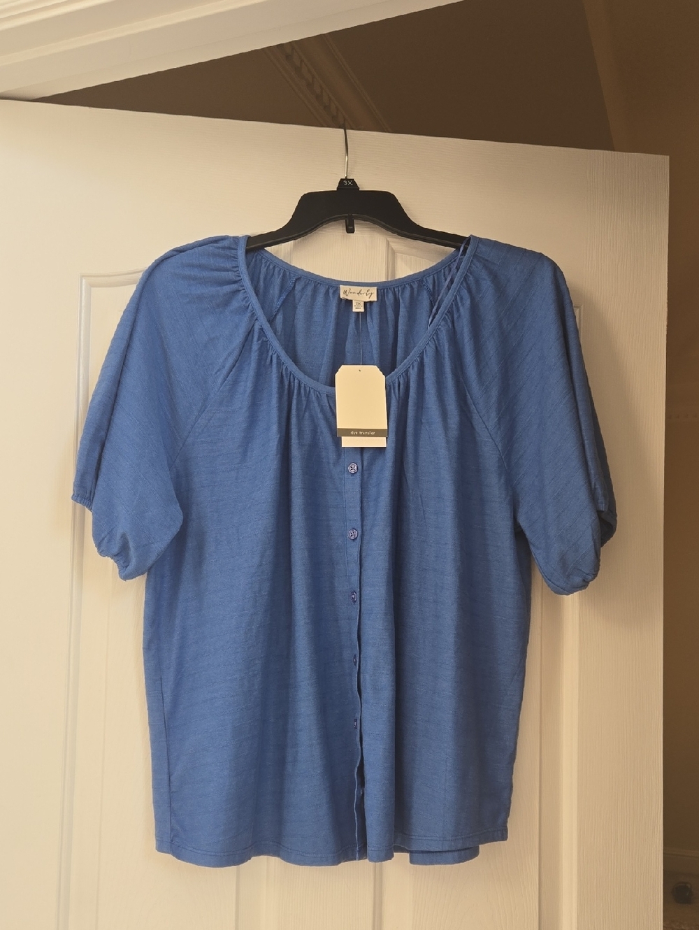 NWT Wonderly Blue Button-Front Short Sleeve Top 2x